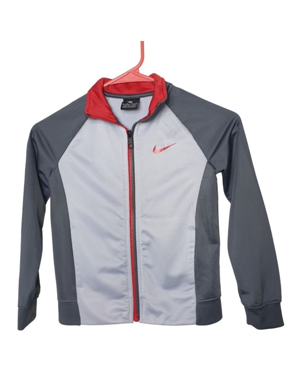 Nike Kids Full-Zip Jacket 5-6 Gray Red Fleece Lined Pockets Sporty Activewear
